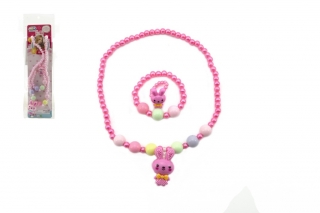 Náhrdelník, náramek a prstýnek korálky perleťové plast 20cm 2 barvy v sáčku
