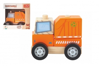 Popelářský vůz dřevěná hračka skládací 11cm v krabičce 13x13x9cm 12m+