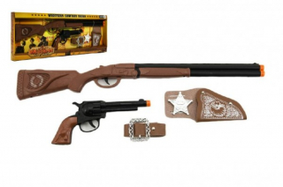Kovbojská sada kolt pistole puška klapací + šerifská hvězda s doplňky 50cm plast 5ks v krabici