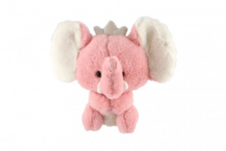 Slon sedící s korunkou plyš 25cm růžový v sáčku 0+